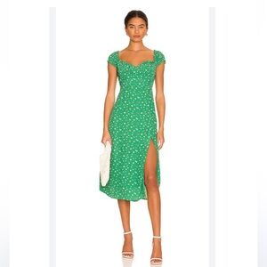 ASTR Green Floral Midi Dress with Sweetheart Neckline